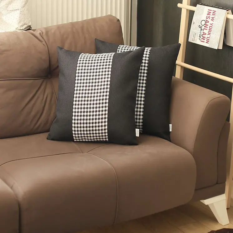 Set of Two 18" Black and White Houndstooth Fabric Throw Pillow Covers
