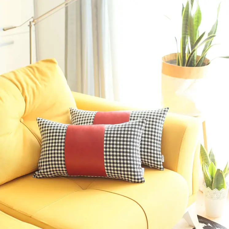 Set of Two 12" X 20" White Fabric Lumbar Throw Pillow Covers