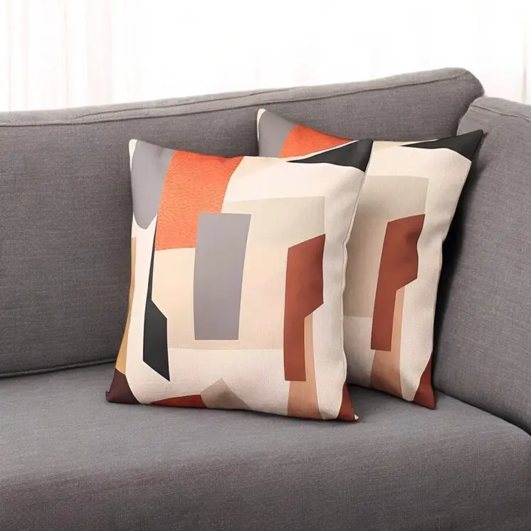 Set of Two 18" X 18" Orange and Ivory Polyester Pillow Cover