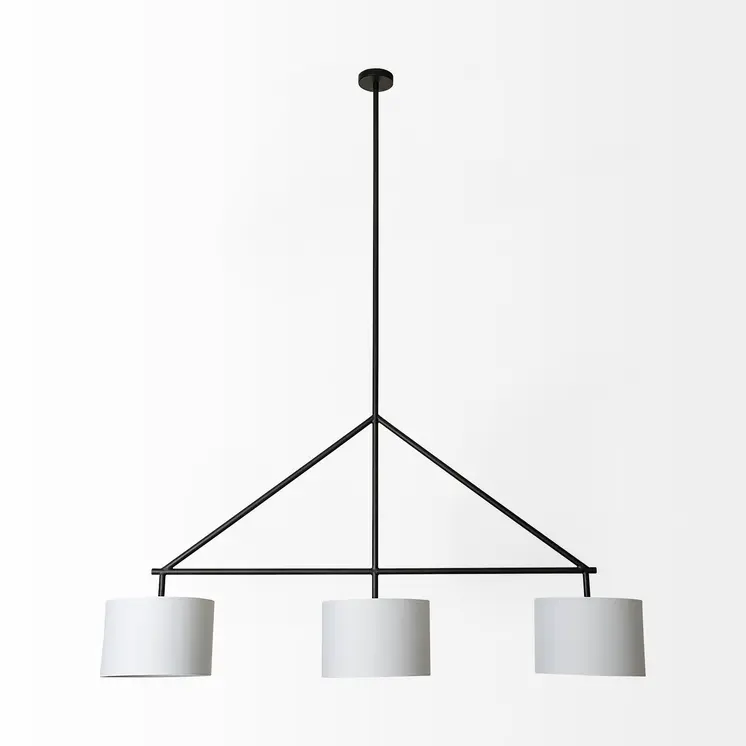 Metal Framed White Shade Three Bulb Hanging Light