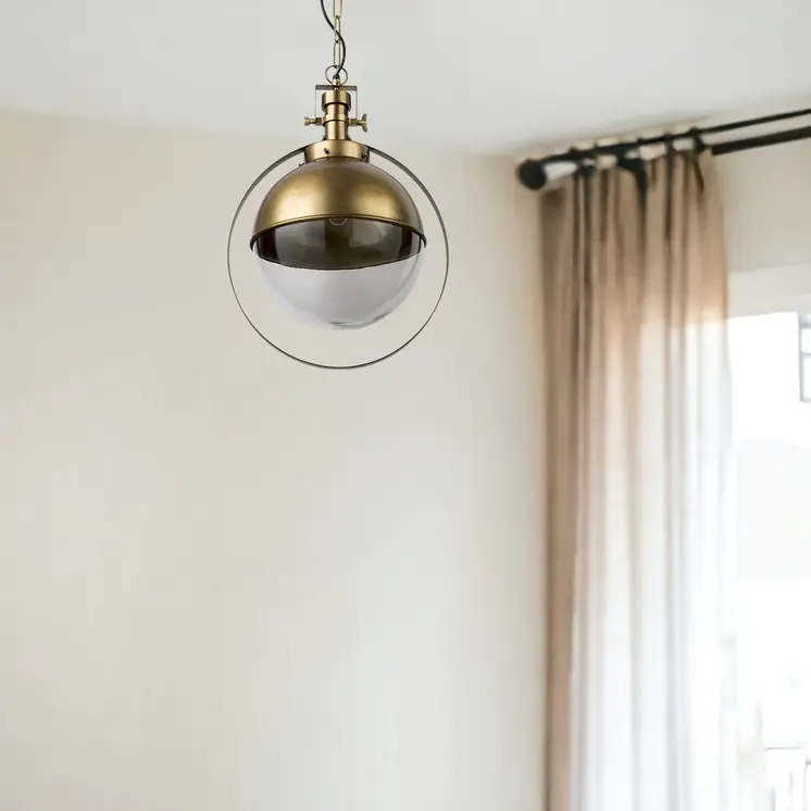 Gold Metal Sphere Pendant Hanging Light
