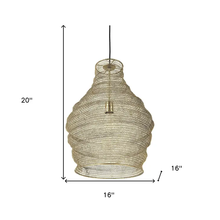 Gold Metal Wire Mesh Hanging Pendant Light