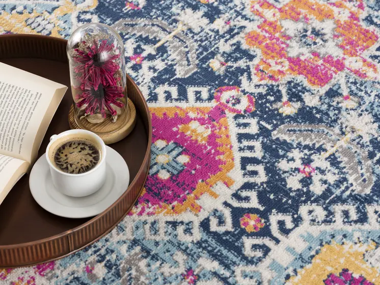 2' X 4' Blue and Ivory Oriental Area Rug