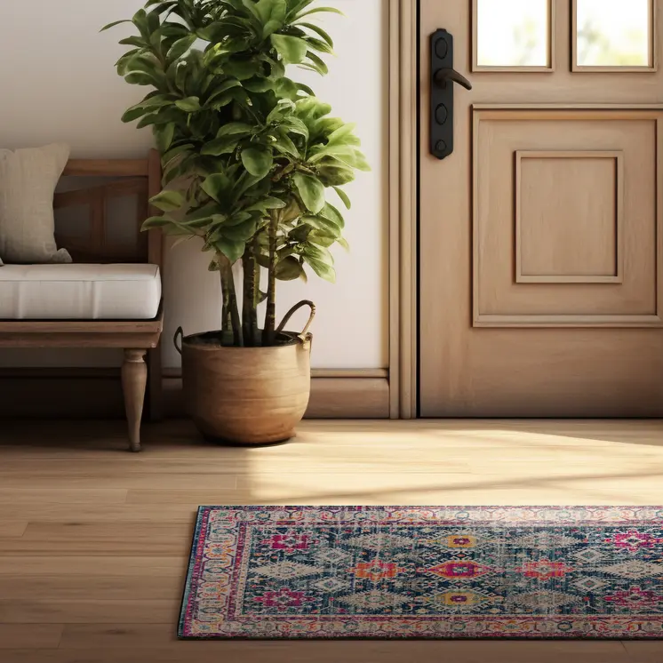 2' X 4' Blue and Ivory Oriental Area Rug
