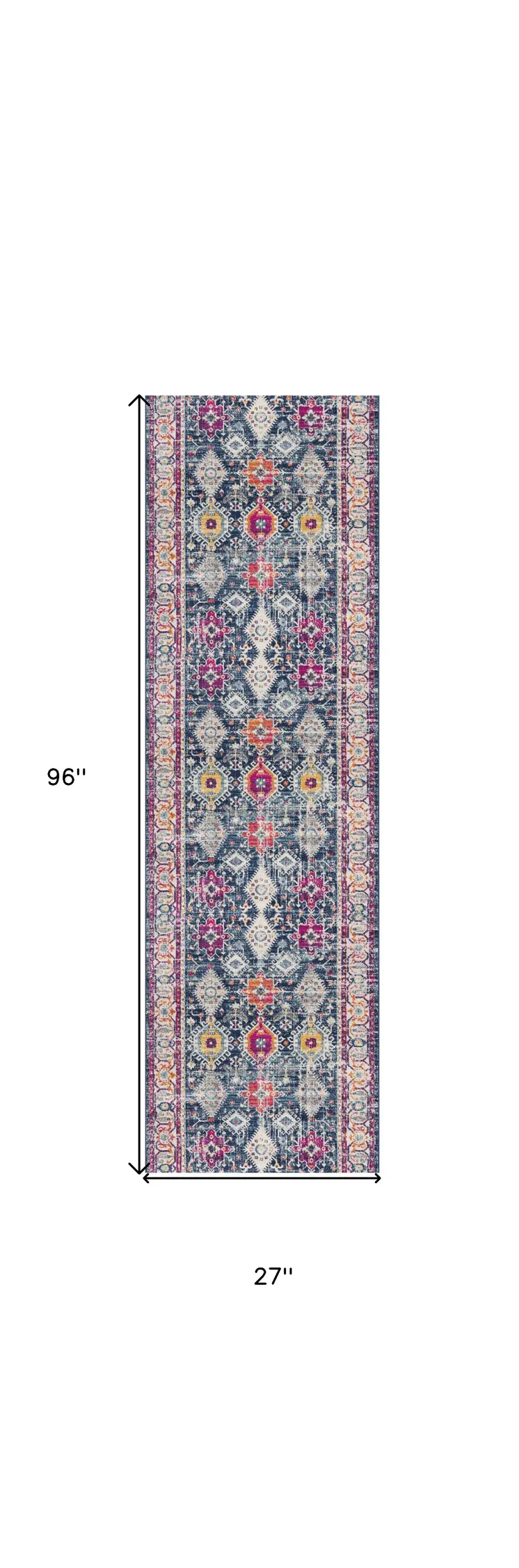 8' Blue And Ivory Oriental Runner Rug