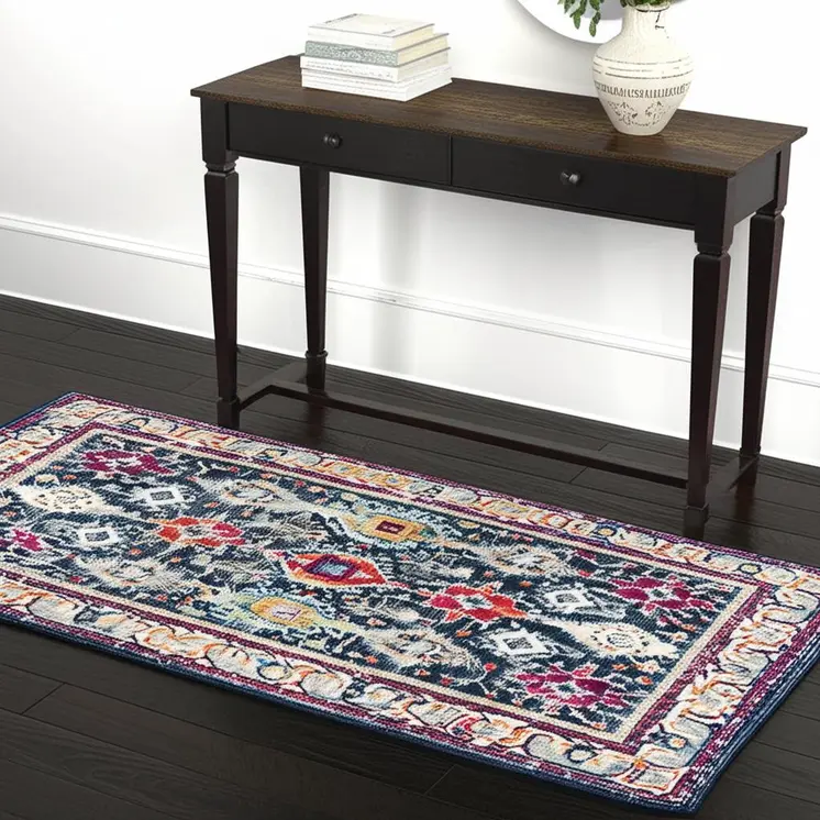 4' X 6' Blue and Ivory Oriental Area Rug