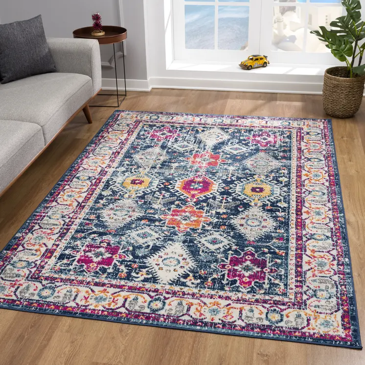 4' X 6' Blue and Ivory Oriental Area Rug