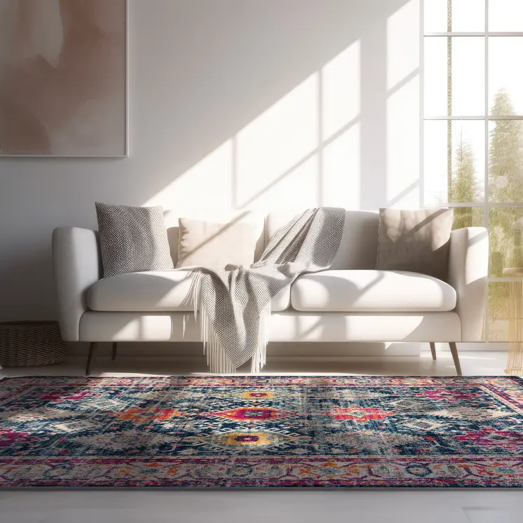 4' X 6' Blue and Ivory Oriental Area Rug