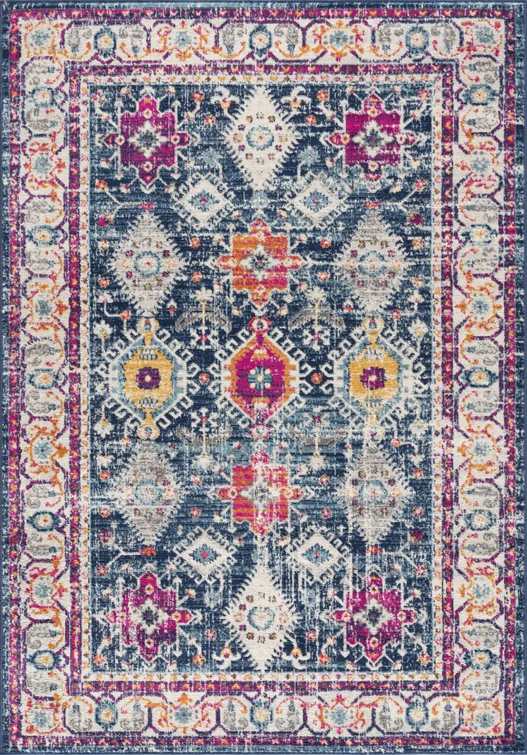 8' X 10' Blue and Ivory Oriental Area Rug
