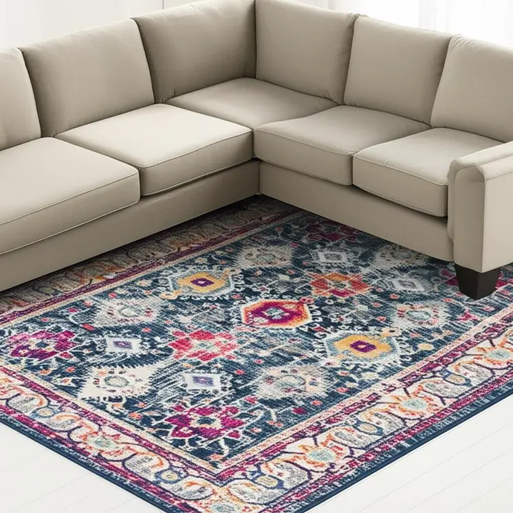 8' X 10' Blue and Ivory Oriental Area Rug