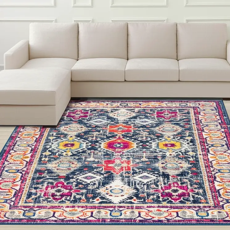 9' X 13' Navy Traditional Decorative Area Rug