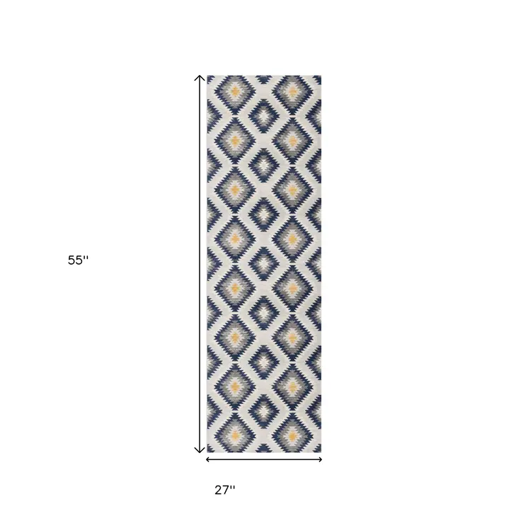 2' X 5' Blue Ikat Kilim Area Rug
