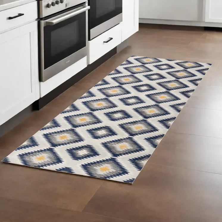8' Blue Ikat Kilim Runner Rug
