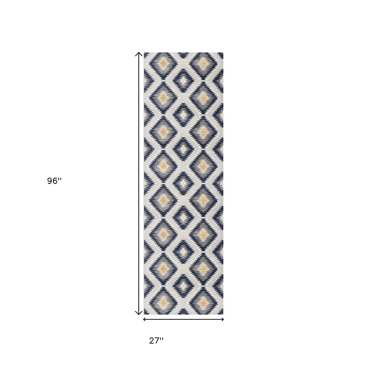 8' Blue Ikat Kilim Runner Rug