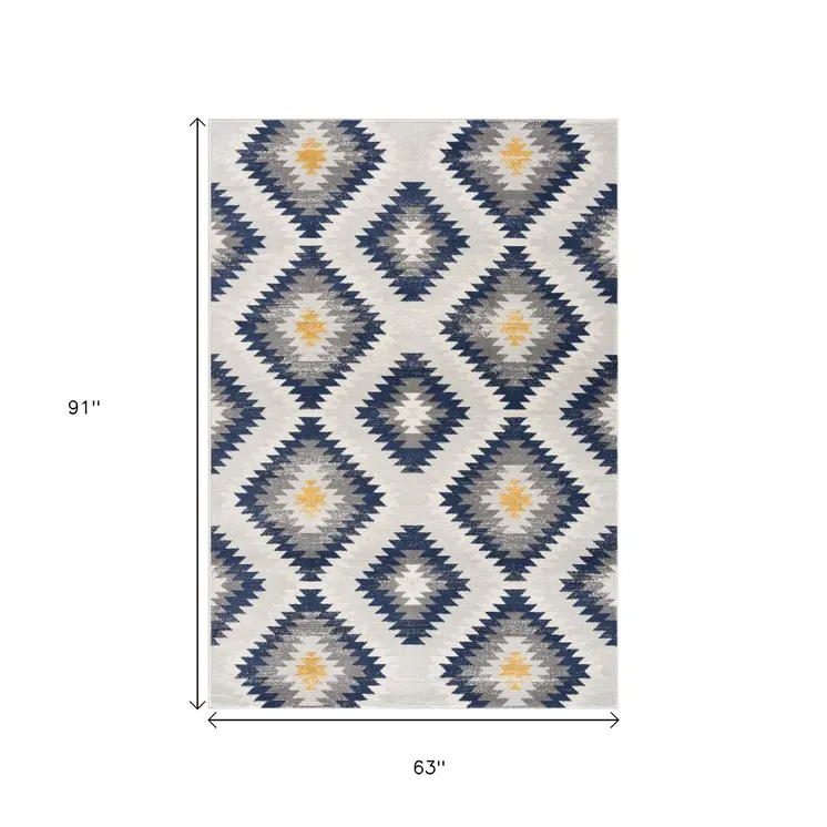 5' X 7' Blue Ikat Kilim Area Rug