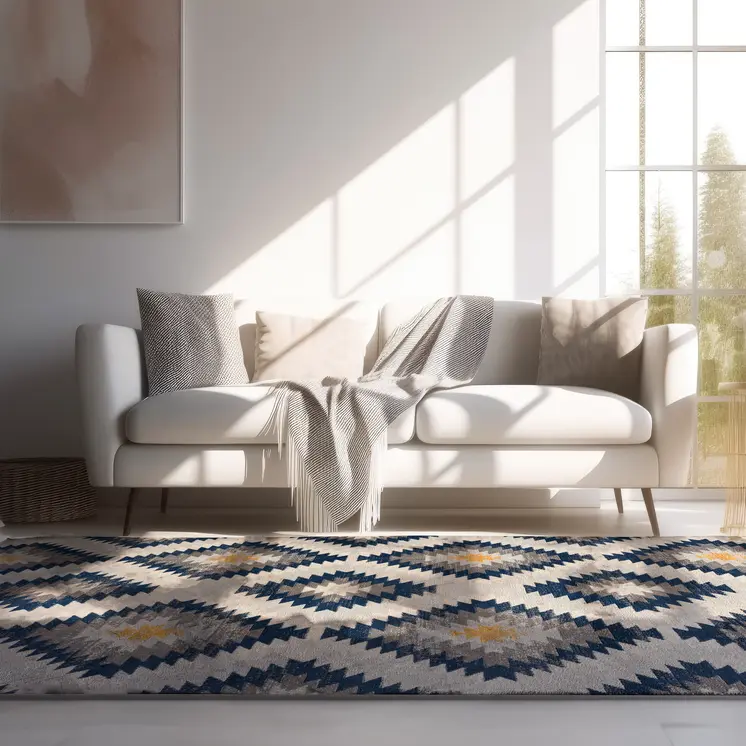 6' X 9' Blue Ikat Kilim Area Rug