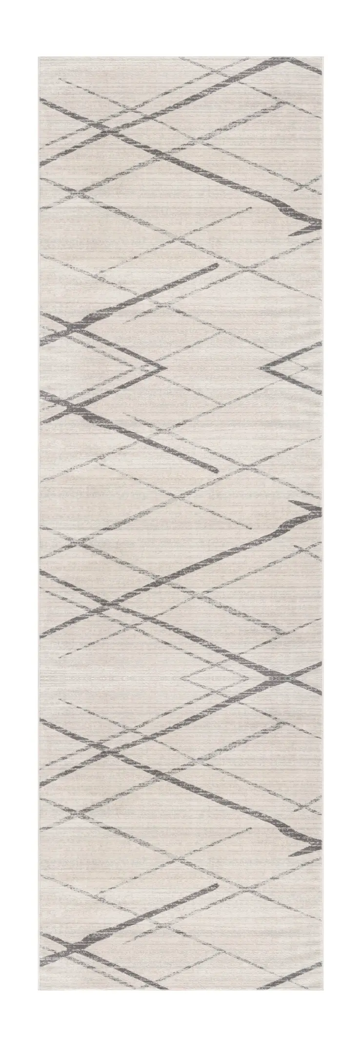 10' Gray And Ivory Geometric Runner Rug