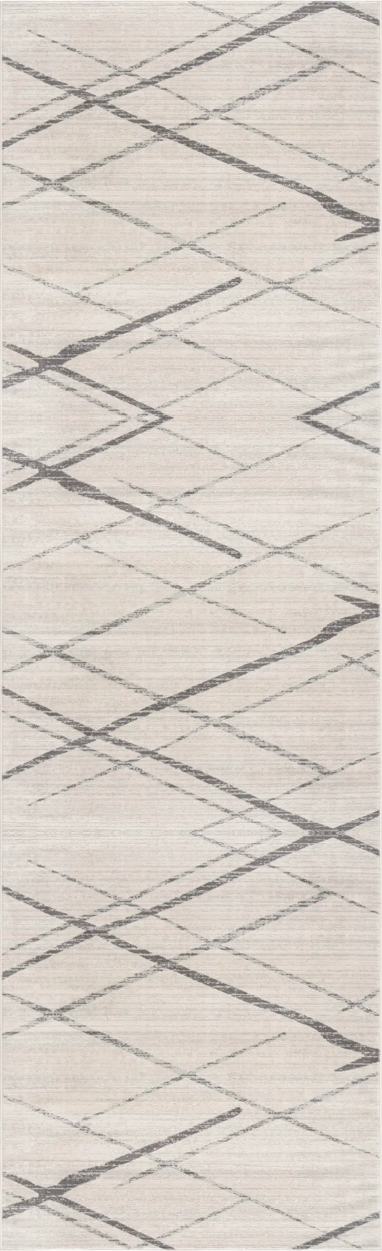 20' Gray And Ivory Geometric Runner Rug
