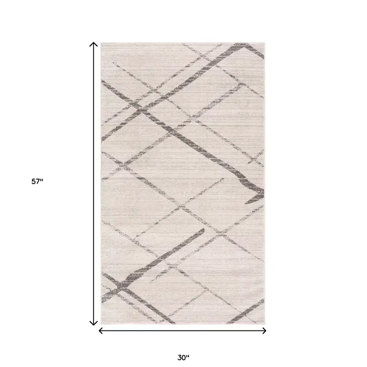 3' X 5' Gray and Ivory Geometric Area Rug