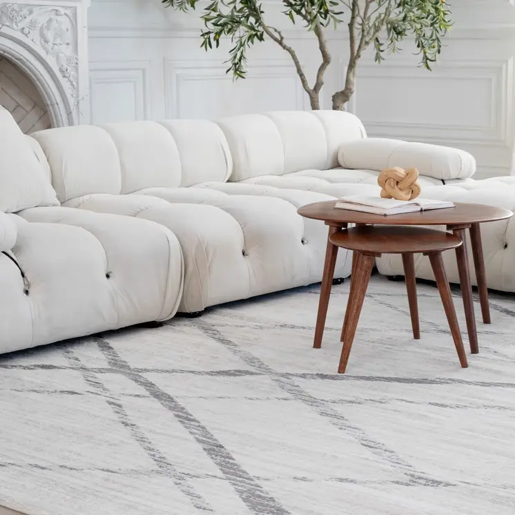 4' X 6' Gray and Ivory Geometric Area Rug