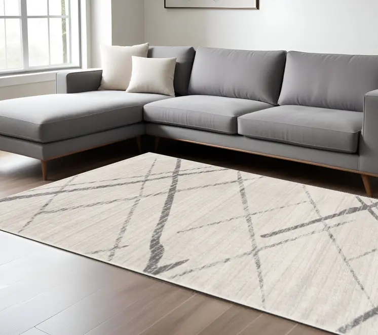 6' X 9' Gray and Ivory Geometric Area Rug