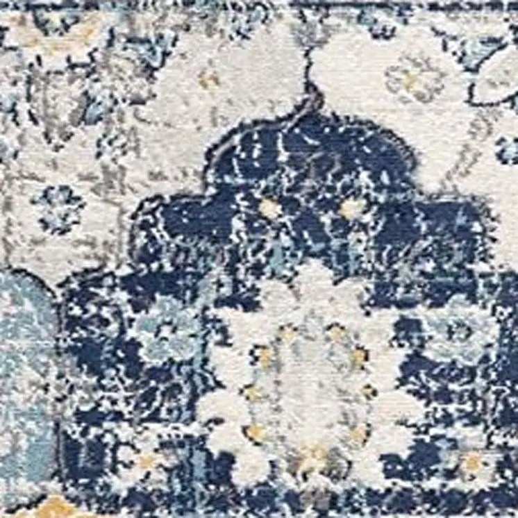 2' X 5' Blue and Yellow Floral Area Rug