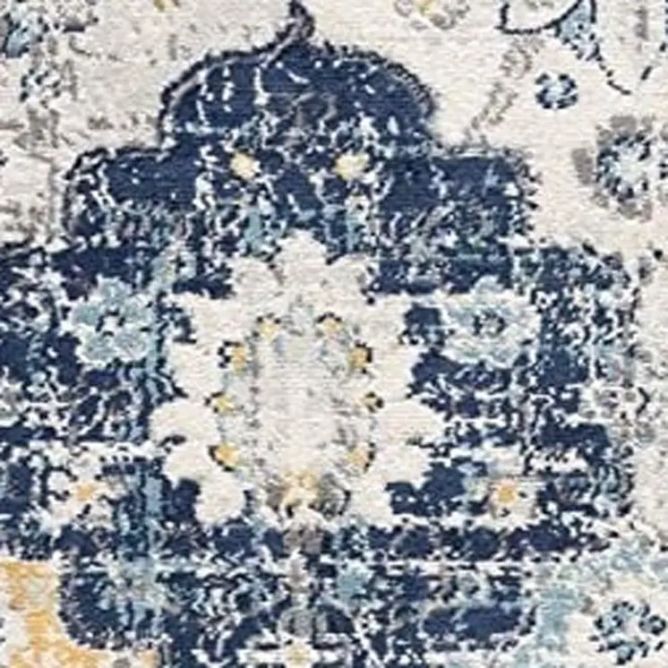 6' Blue And Yellow Floral Runner Rug