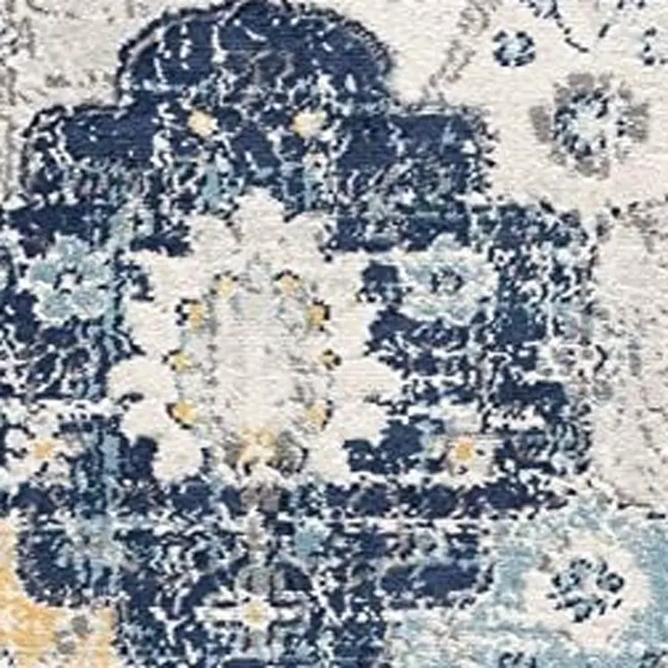 8' Blue And Yellow Floral Runner Rug