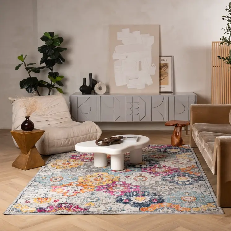 12' X 18' Rust Floral Washable Non Skid Area Rug