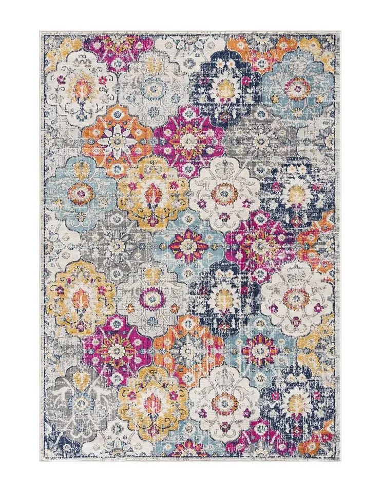 13' Blue And Ivory Floral Runner Rug