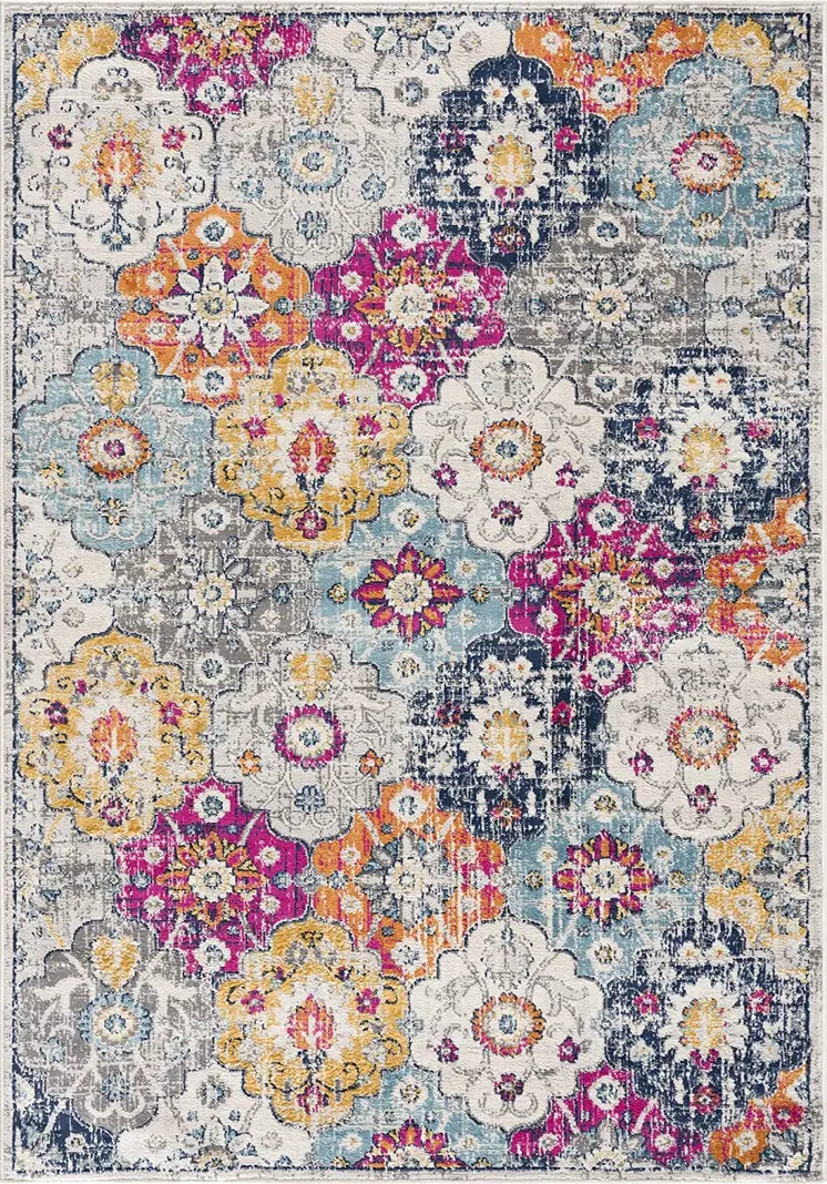 15' Blue And Ivory Floral Runner Rug