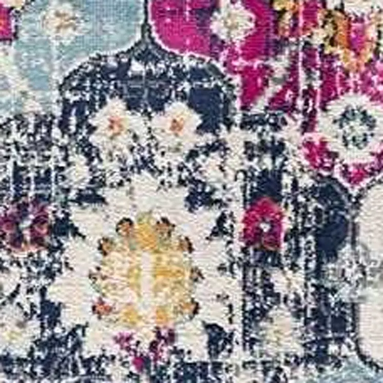 20' Blue And Ivory Floral Distressed Runner Rug
