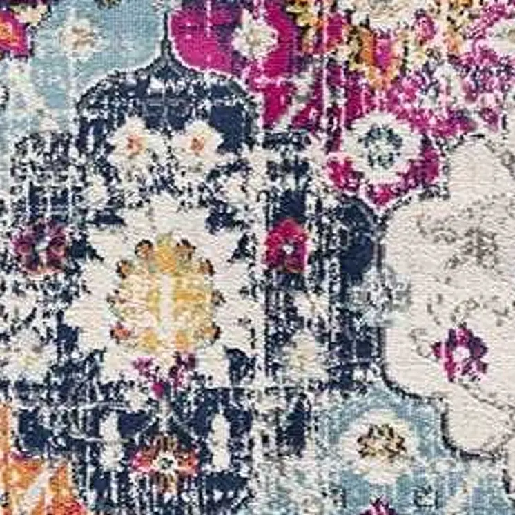 20' Blue And Ivory Floral Distressed Runner Rug