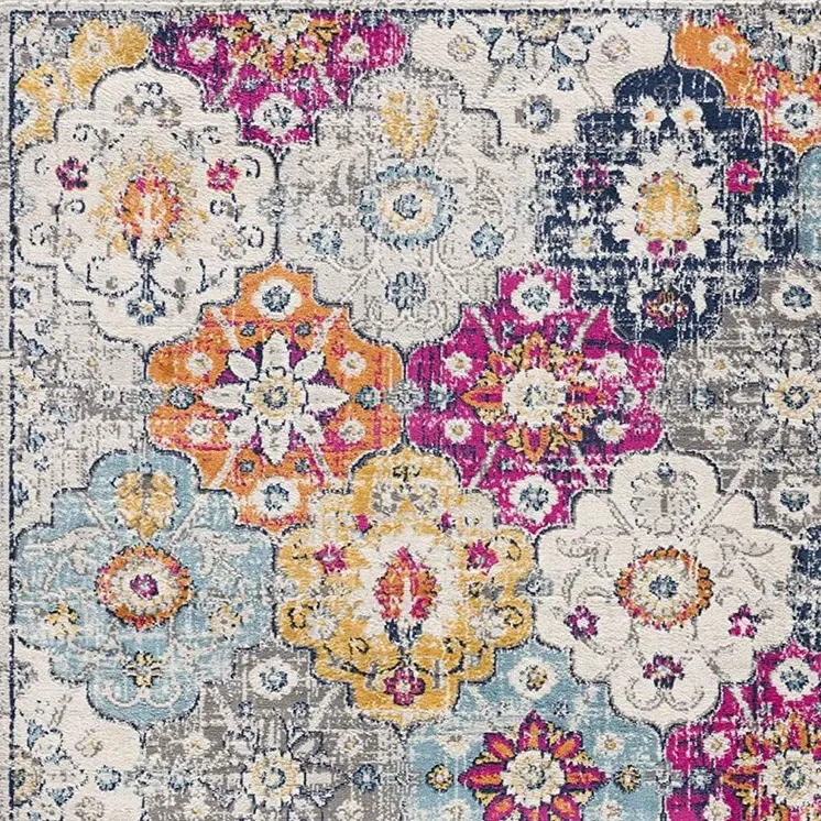 2' X 4' Blue and Ivory Floral Area Rug