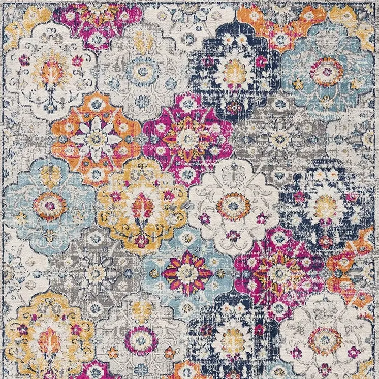 2' X 4' Blue and Ivory Floral Area Rug