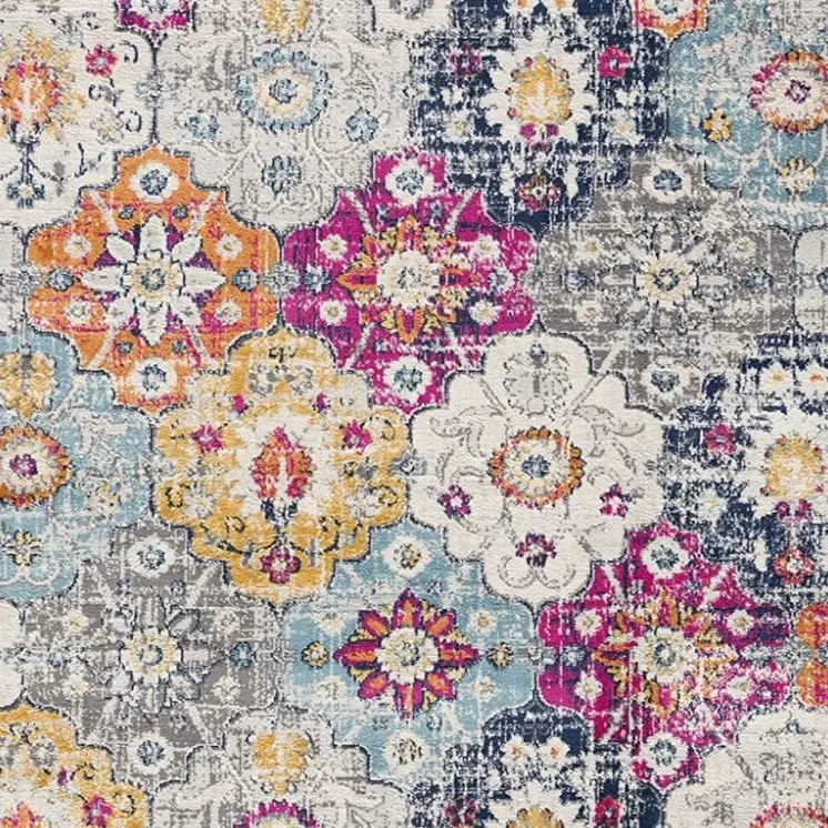 6' Blue And Ivory Floral Runner Rug