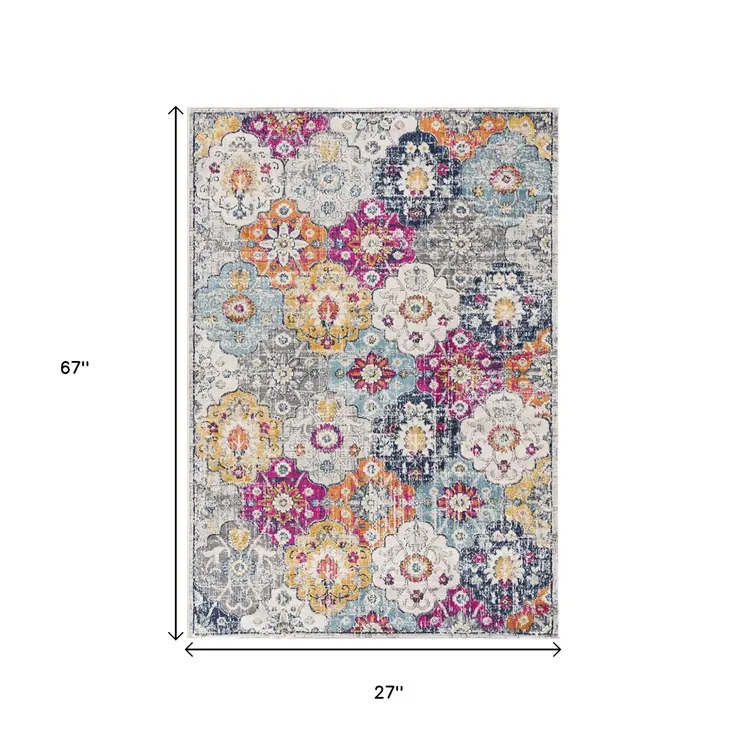 6' Blue And Ivory Floral Runner Rug