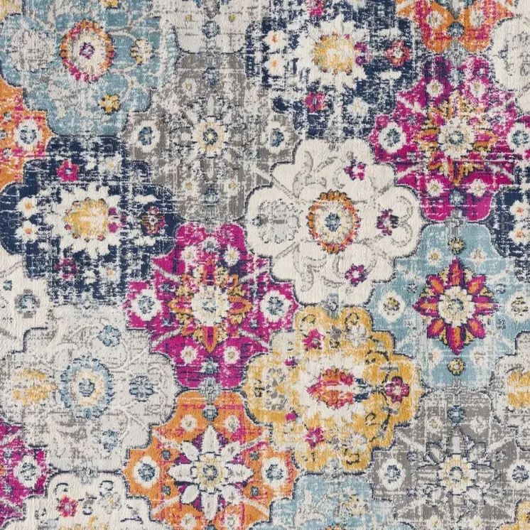 4' X 6' Blue and Ivory Floral Area Rug