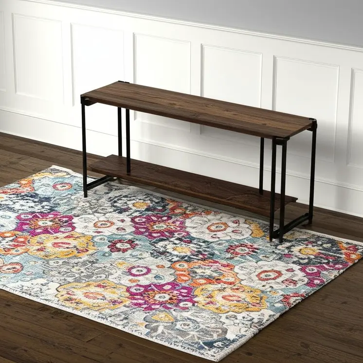 4' X 6' Blue and Ivory Floral Area Rug