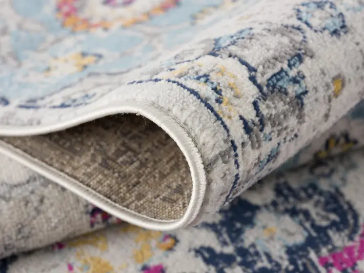 4' X 6' Blue and Ivory Floral Area Rug