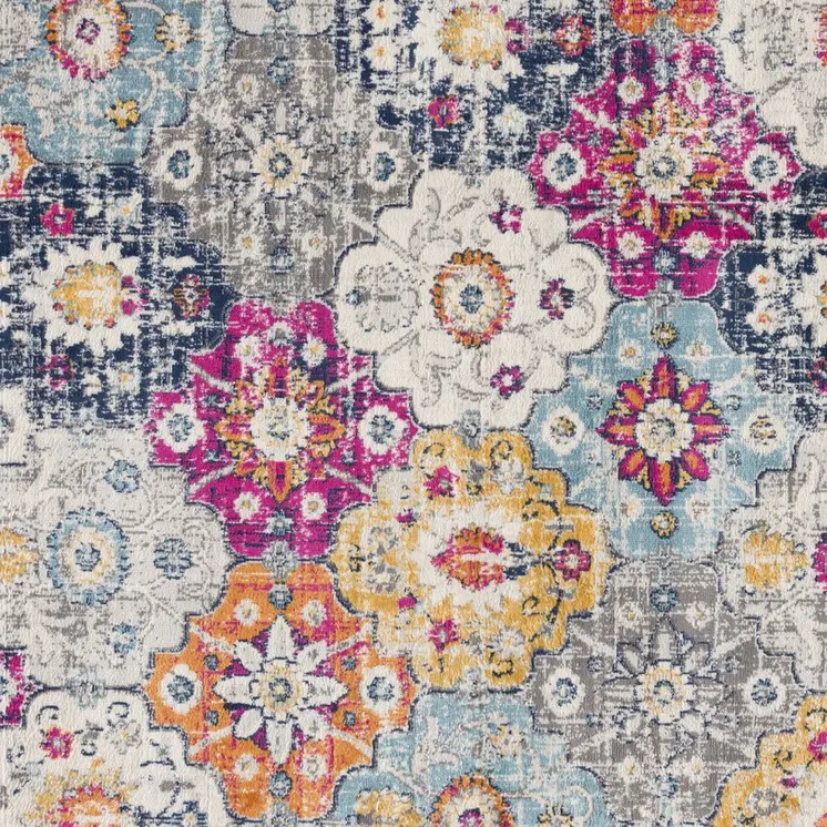 5' X 7' Blue and Ivory Floral Area Rug