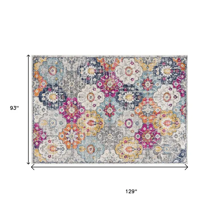8' X 10' Blue and Ivory Floral Area Rug