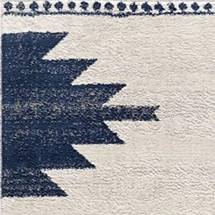 15' Blue And Ivory Southwestern Runner Rug