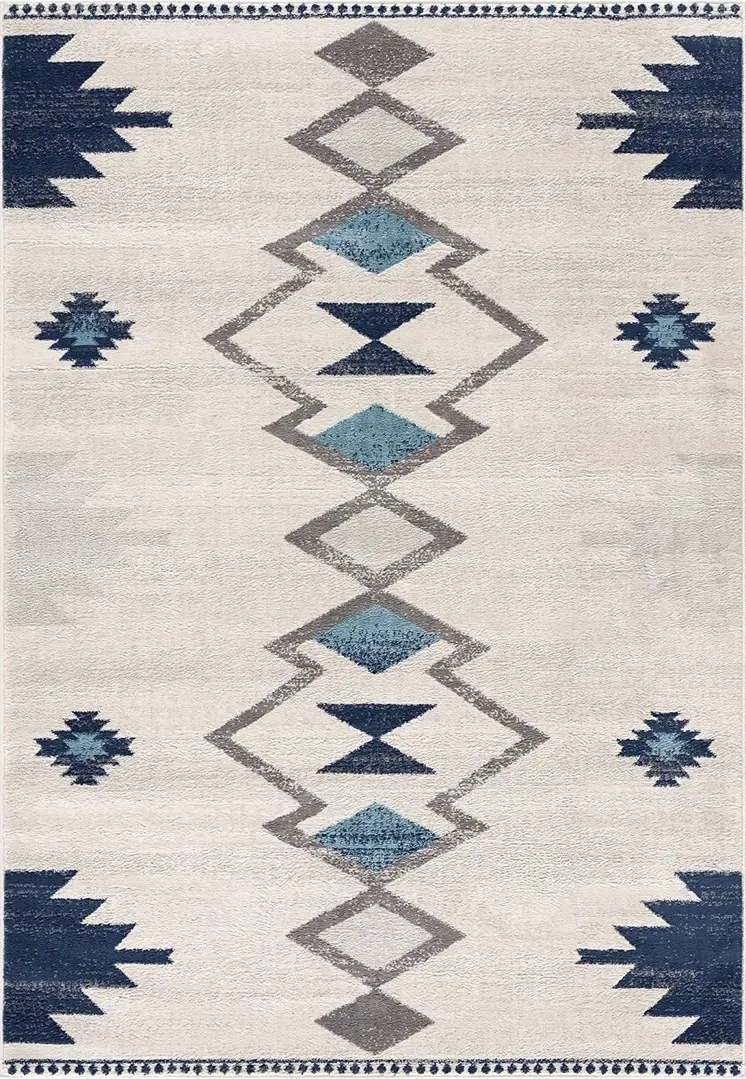 2' X 4' Blue and Ivory Southwestern Area Rug