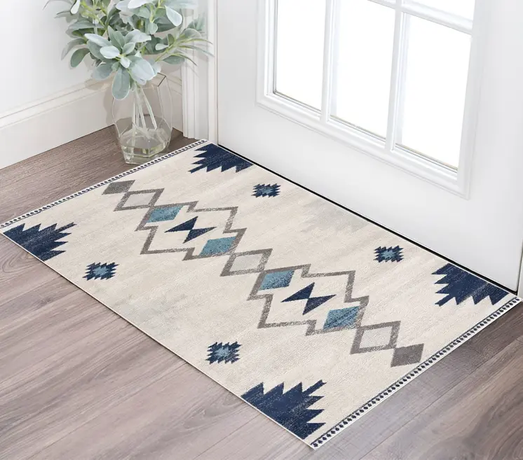 2' X 4' Blue and Ivory Southwestern Area Rug
