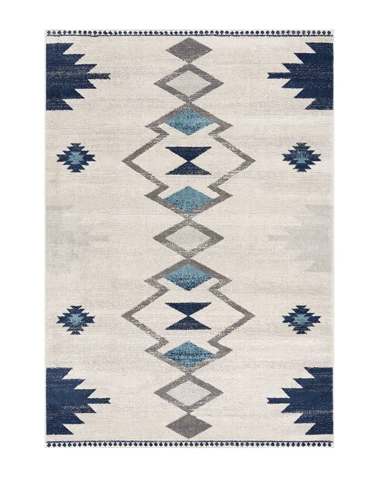 2' X 5' Blue and Ivory Southwestern Area Rug