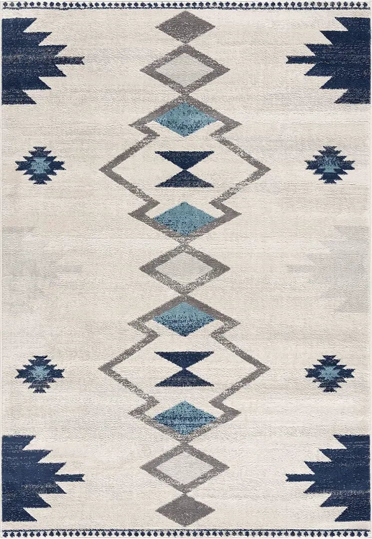 6' Blue And Ivory Southwestern Runner Rug