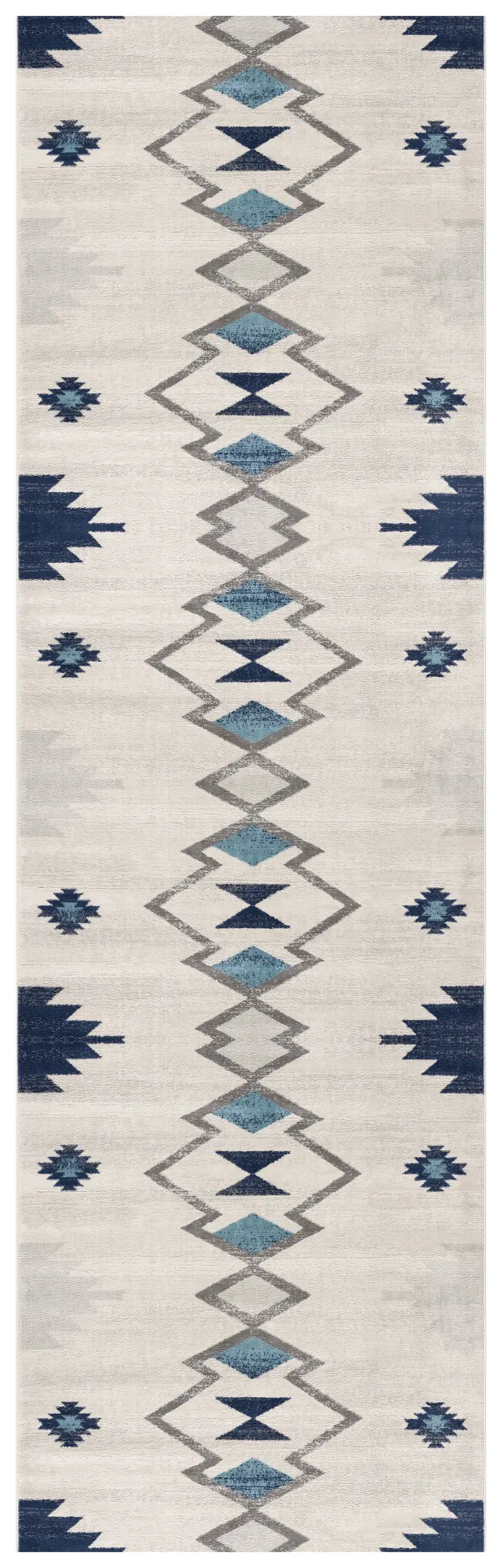 8' Blue And Ivory Southwestern Runner Rug
