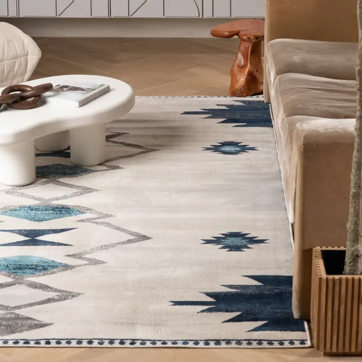 4' X 6' Blue and Ivory Southwestern Area Rug