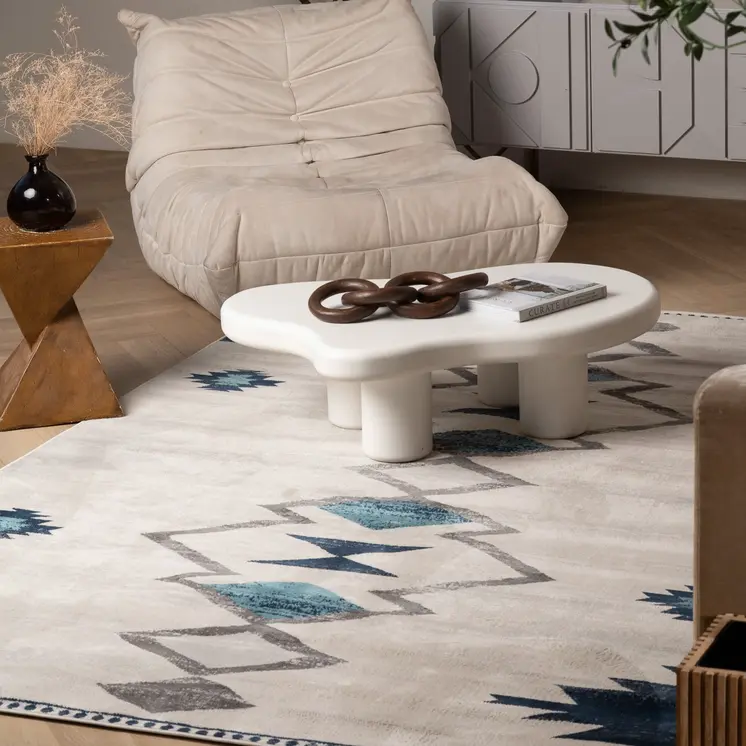4' X 6' Blue and Ivory Southwestern Area Rug